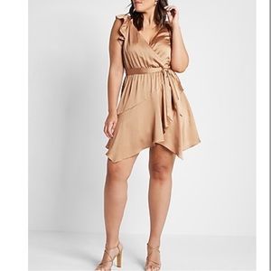 Express Medium Gold Satin Tie Ruffle Dress